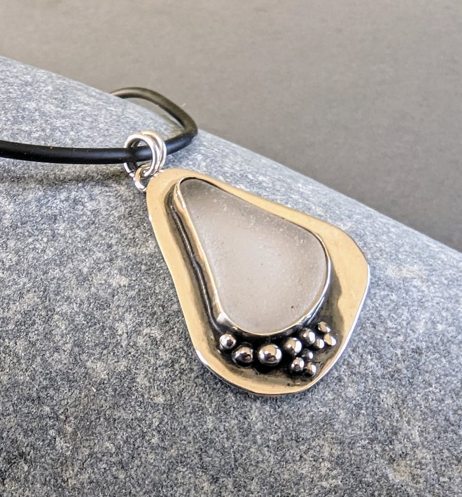 Sea Glass and Sterling Silver on Black Choker