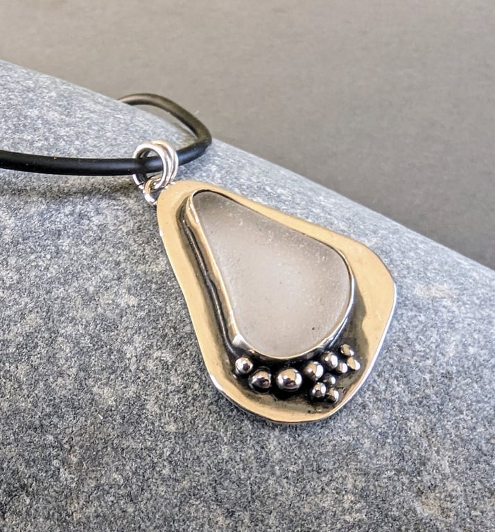Sea Glass and Sterling Silver on Black Choker