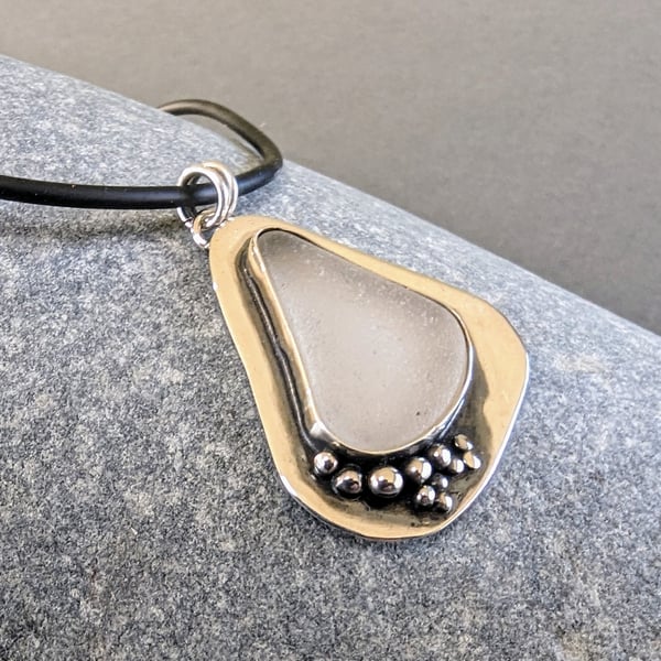 Sea Glass and Sterling Silver on Black Choker