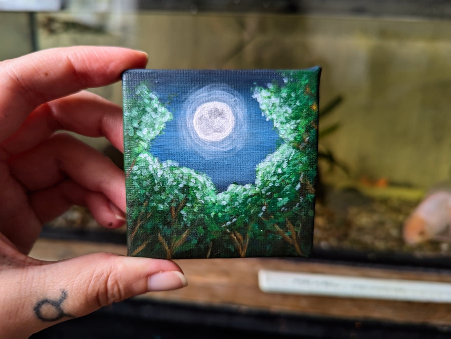 Moonlit Tree Tops Miniature Painting 