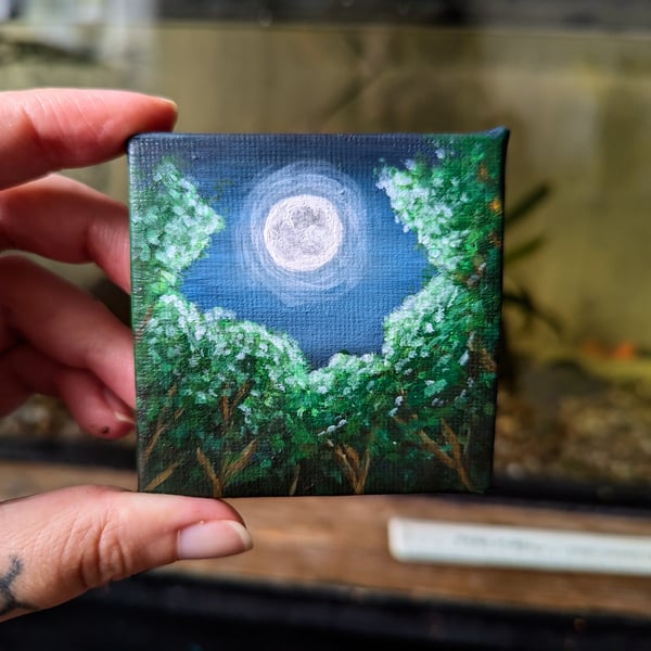 Moonlit Tree Tops Miniature Painting 