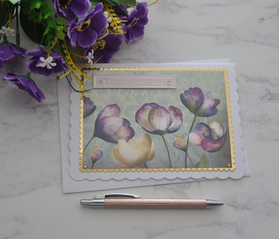 Purple Flowers Birthday Card On Your Special Day 3D Luxury Handmade Card