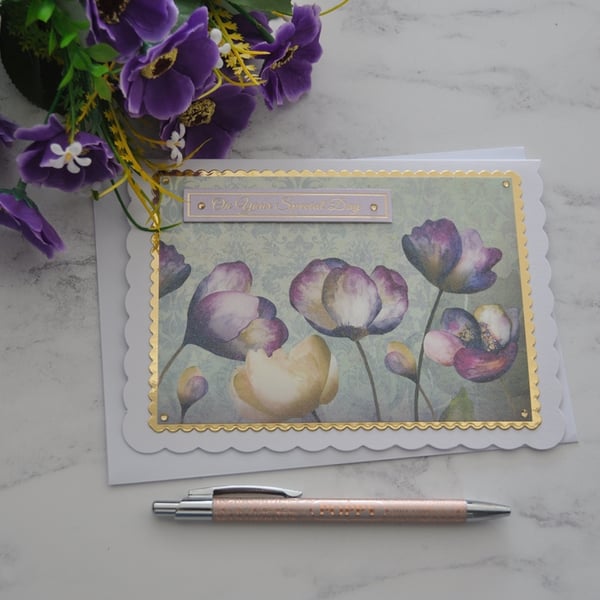 Purple Flowers Birthday Card On Your Special Day 3D Luxury Handmade Card