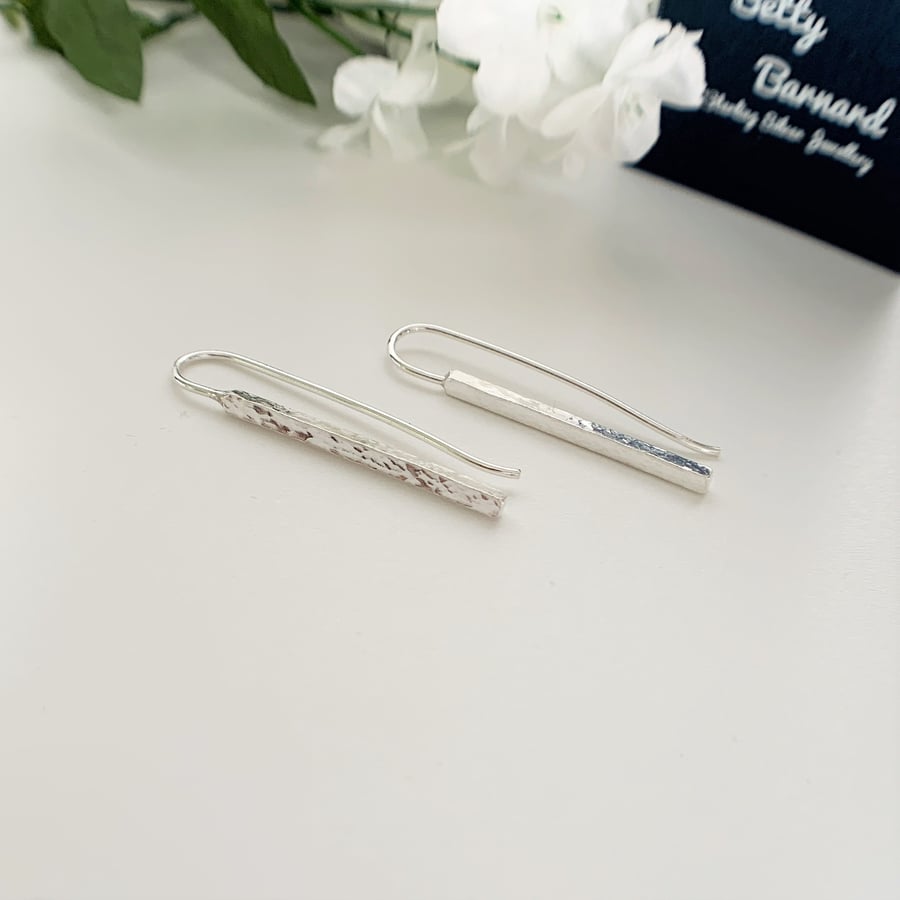 Eco Sterling Silver Square Bar Drop Earrings