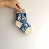 Children Kids Socks White Wool Blue Cat Kitten Kitty Fair Isle Winter Christmas 