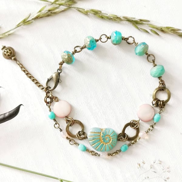 Turquoise Boho Shell Bracelet 