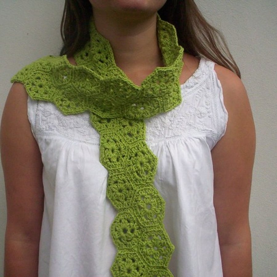 green crochet scarf, lightweight scarf