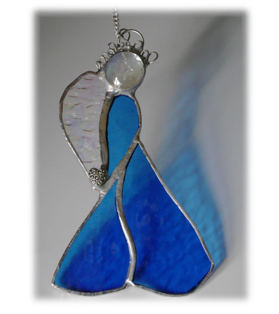 Angel Suncatcher Stained Glass Heart Blue Christmas 004