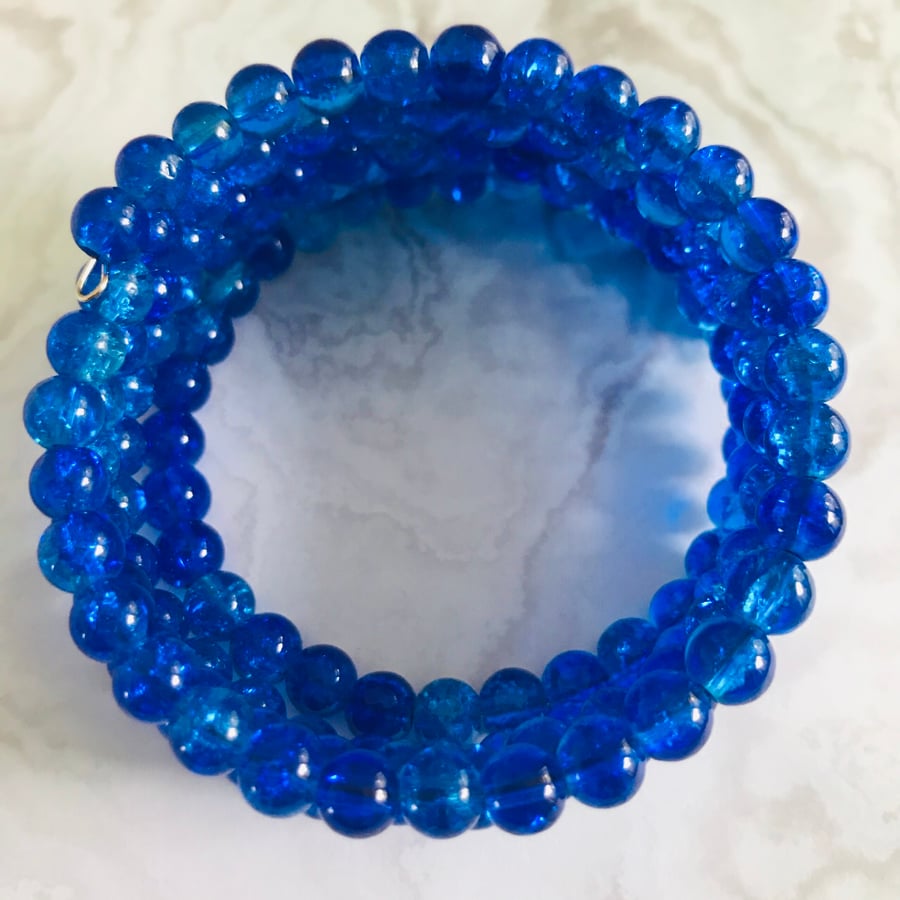 Royal Blue Glass Beaded Memory Wire Bracelet