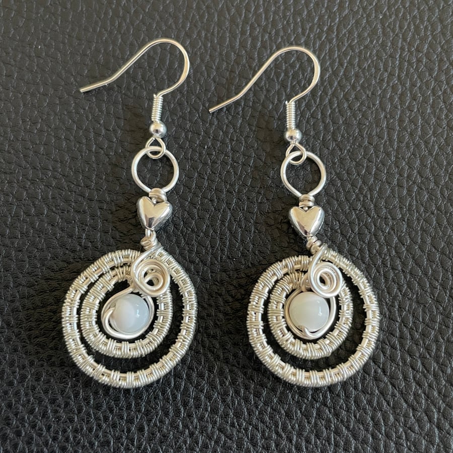 Mother of Pearl Wire Wrapped Spiral Earrings