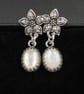 Cream mother of pearl and antique silver flower earrings - Image 3