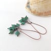 Copper Earrings, Semi Precious African Turquoise Cluster, Antique Copper Long