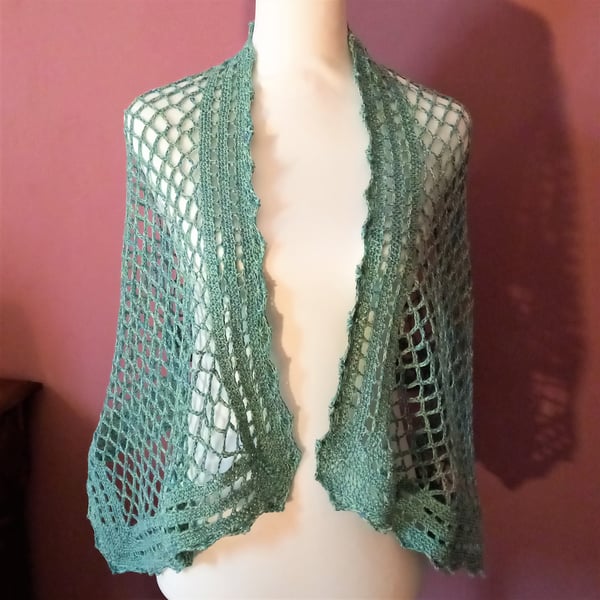 Vintage Elegance: Blue and Green Lacy Evening Shawl, crochet summer wrap