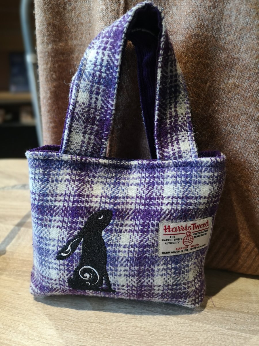 Harris Tweed Handbag with embroidered Hare