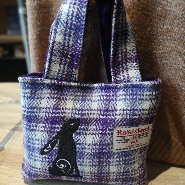 Harris Tweed Handbag with embroidered Hare