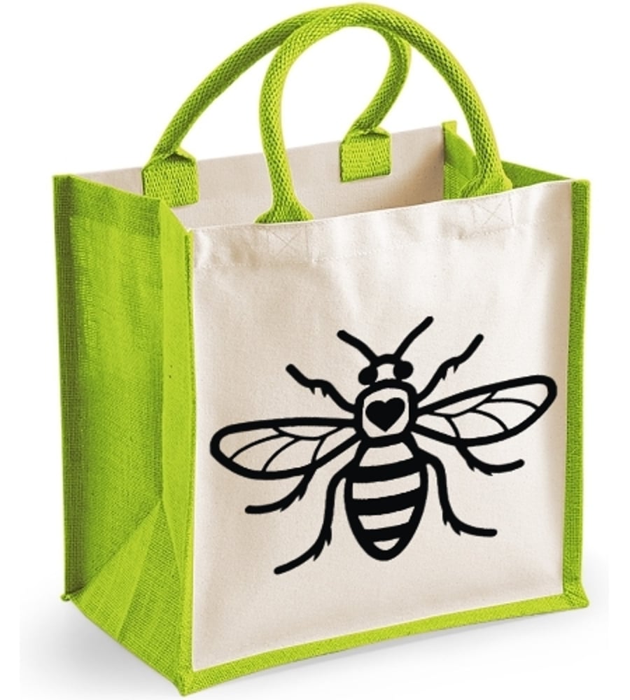 Manchester Bee Midi Jute Bag - Bee ( loveheart)