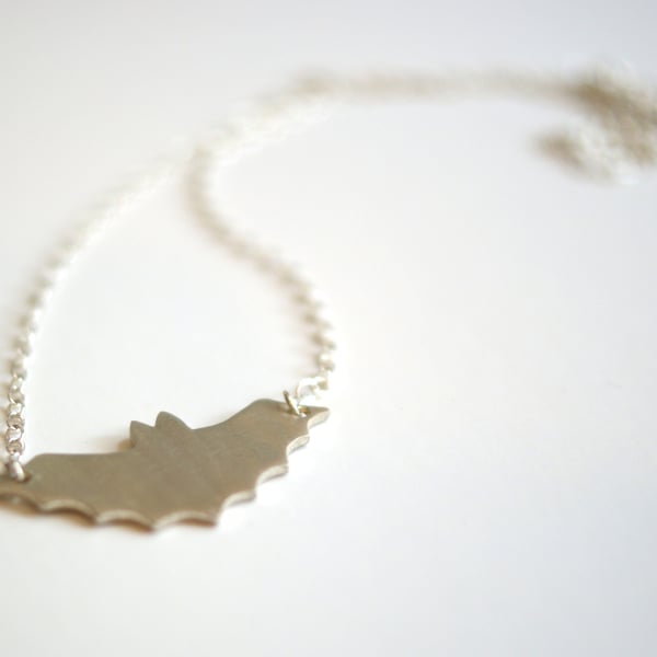 Halloween Silver Bat Necklace