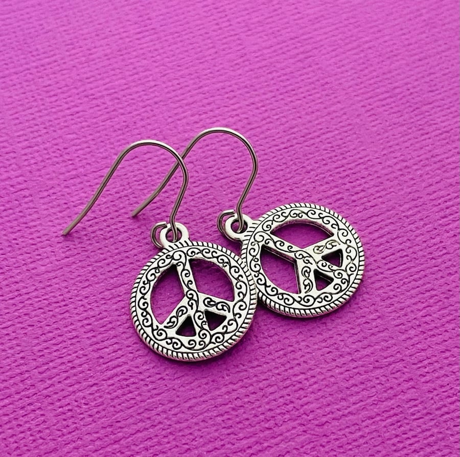 Peace Sign Dangle Earrings