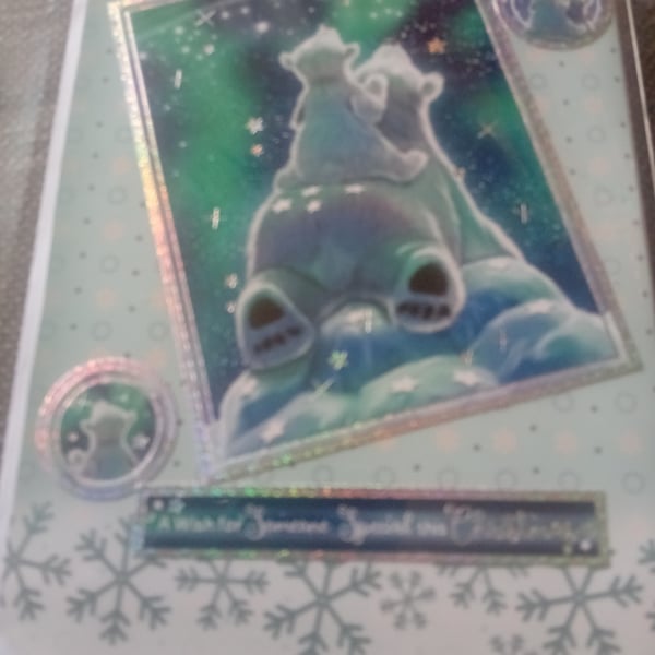 Polar Bear Star Watching handmade Christmas card 