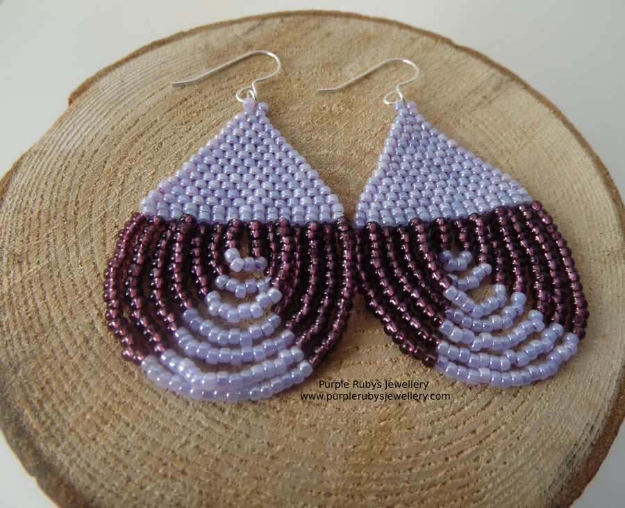 Lilac Lustre & Amethyst Purple Beaded Teardrop Earrings E555
