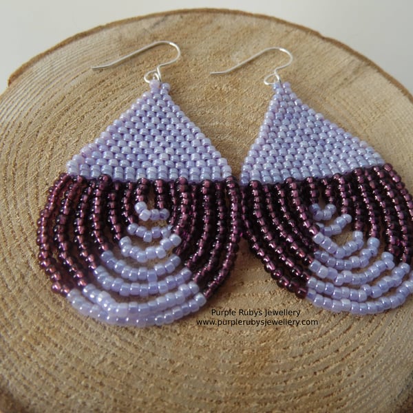 Lilac Lustre & Amethyst Purple Beaded Teardrop Earrings E555