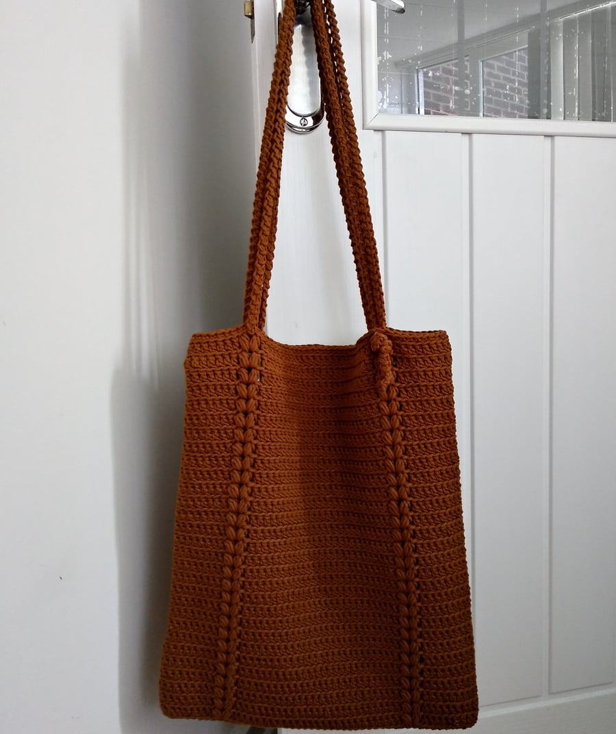 Crochet tote bag, handmade, braided motif