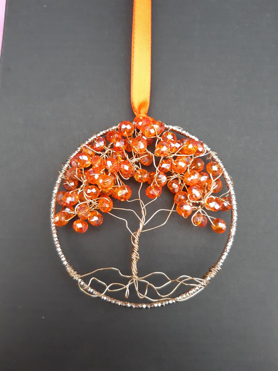  Orange Glass beads  tree of life bangle hangers on a ribbon 