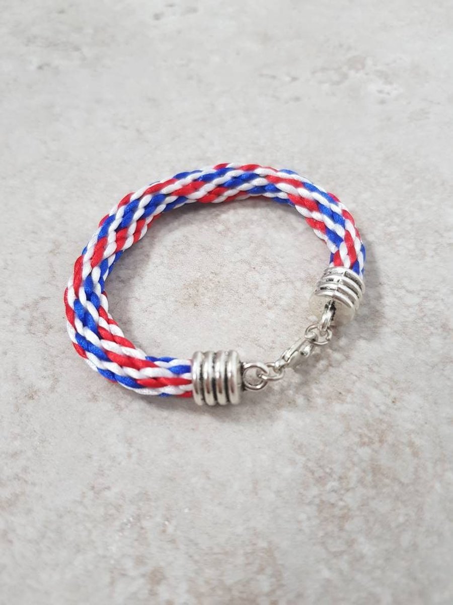 Red white and blue bracelet, Patriotic Jewelry, USA flag wristband