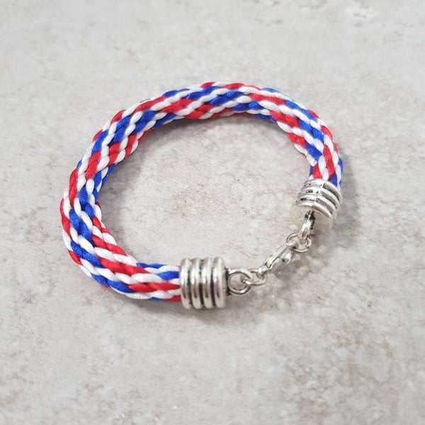 Red white and blue bracelet, Patriotic Jewelry, USA flag wristband