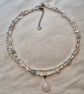 Handmade Aventurine and Quartz Double Strand Necklace with Pink Teardrop Pendant - Image 2