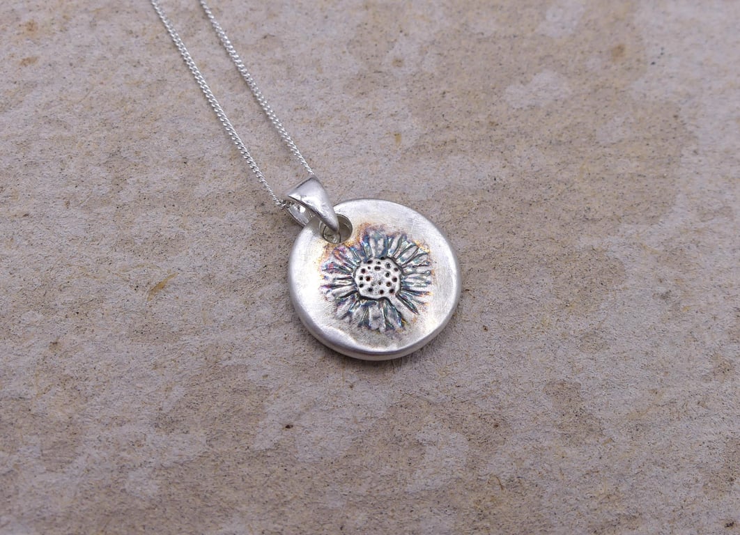 Recycled Sterling Silver Real Daisy Flower Mould Pendant Necklace ECO STS Chain.