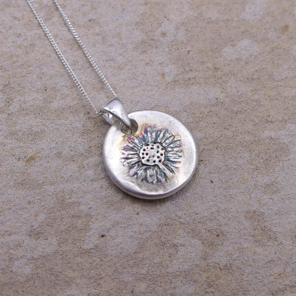Recycled Sterling Silver Real Daisy Flower Mould Pendant Necklace ECO STS Chain.