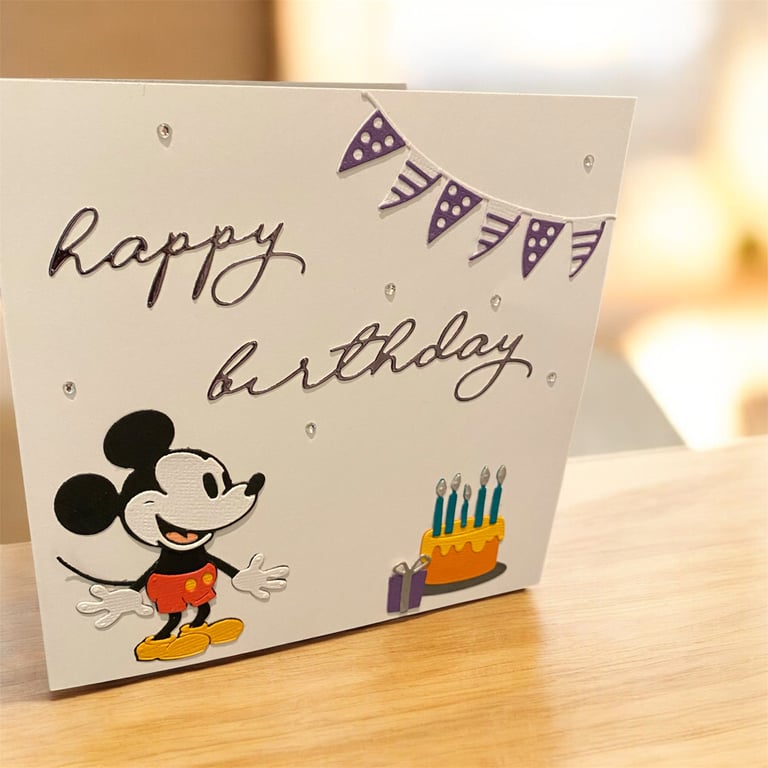 Handmade Mickey Mouse Birthday Card Whimsical & Cheerful
