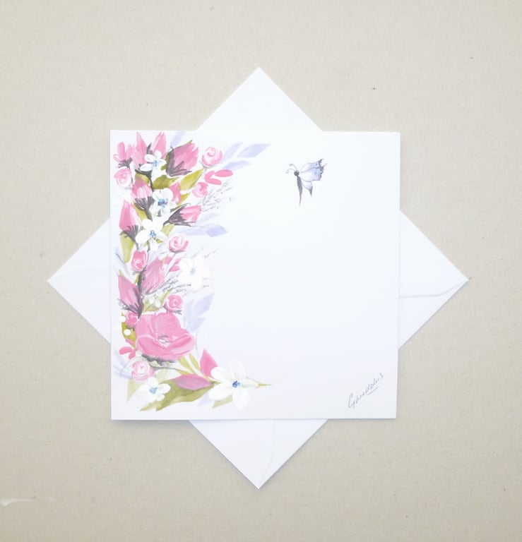 original hand painted floral greetings card ( ref FA203 A6 )
