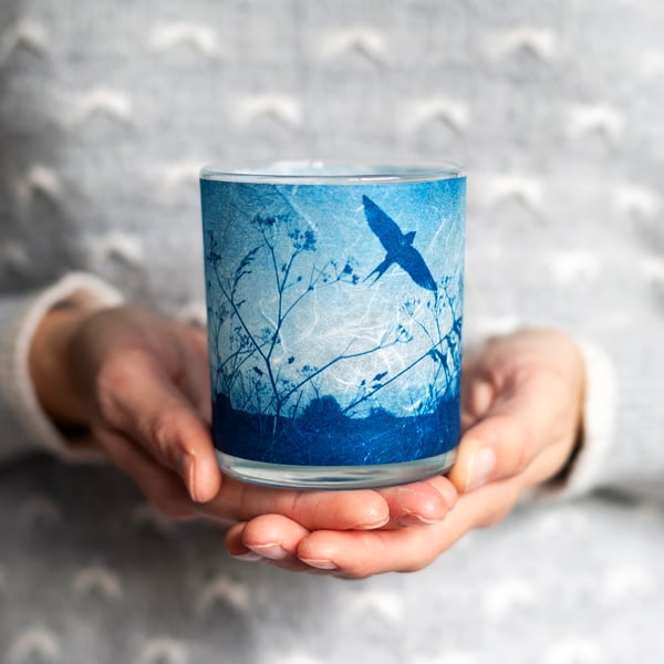 Swallows Return Cyanotype Translucent Blue Tea light holder