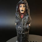 Jade Hand Sculpted Gothic Art Doll Upcycled Glass Bottle & Paper Mache Sculpture