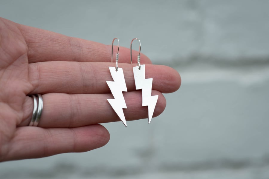 Sterling Silver Lightning Bolt Earrings