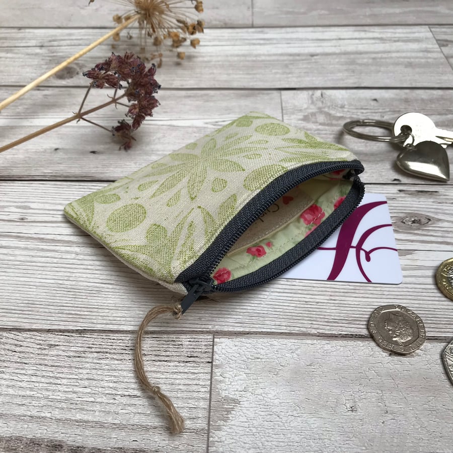 Hand Printed Linen Coin Purse, 'Peedie Purse', Credit Card Purse