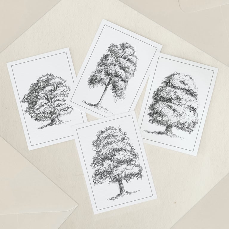 Small Minimalist Tree Notelets - Pack of 4 Blank Note Cards, A7