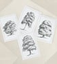 Small Minimalist Tree Notelets - Pack of 4 Blank Note Cards, A7