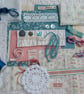 Vintage Blue and Rose Pink Slow Stitching kit with antique textiles - Image 10