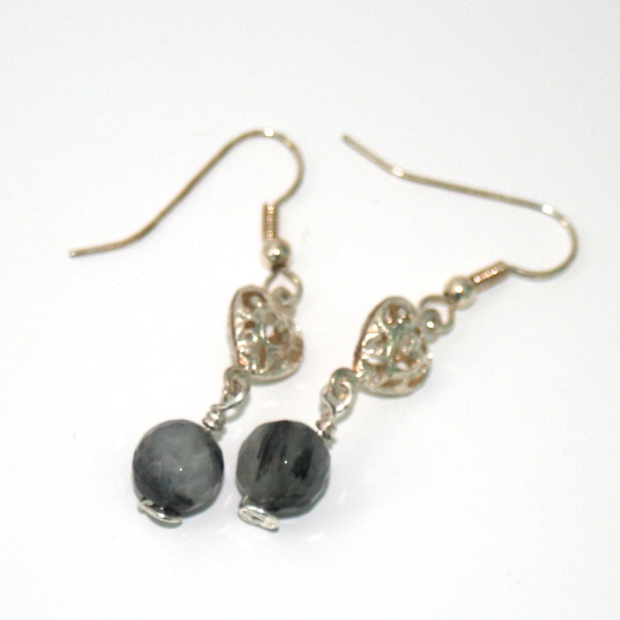 Black rutile quartz and heart earrings