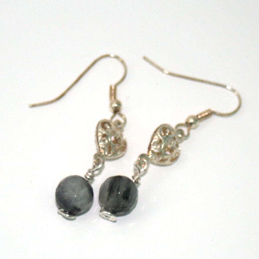 Black rutile quartz and heart earrings Folksy