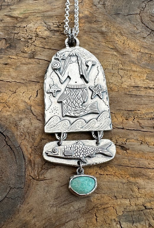 Mermaid of Zennor Pendant with Cornish Turquoise