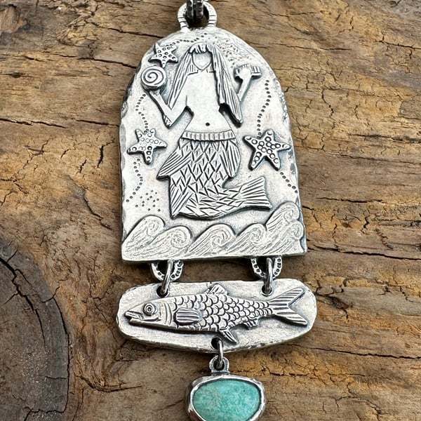 Mermaid of Zennor Pendant with Cornish Turquoise
