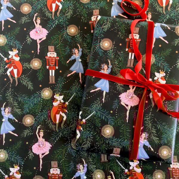 Pack of 2 sheets with tags of Nutcracker Christmas Wrapping Paper