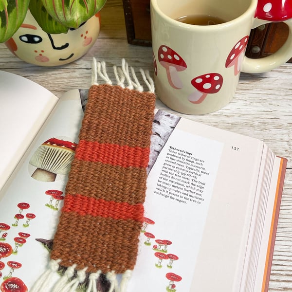 Hand Woven Bookmark in Handspun Yarn in Plant Dyed Yarns