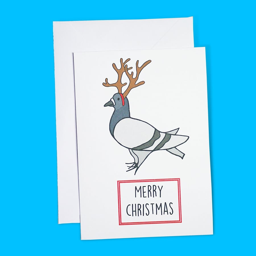 Pigeon Reindeer Merry Christmas Illustration A6 Card