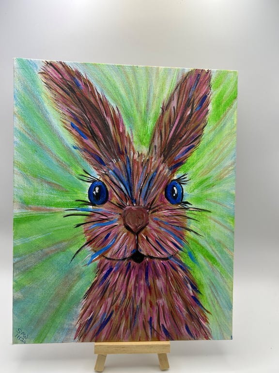 Original colourful hare or rabbit 8x10" 
