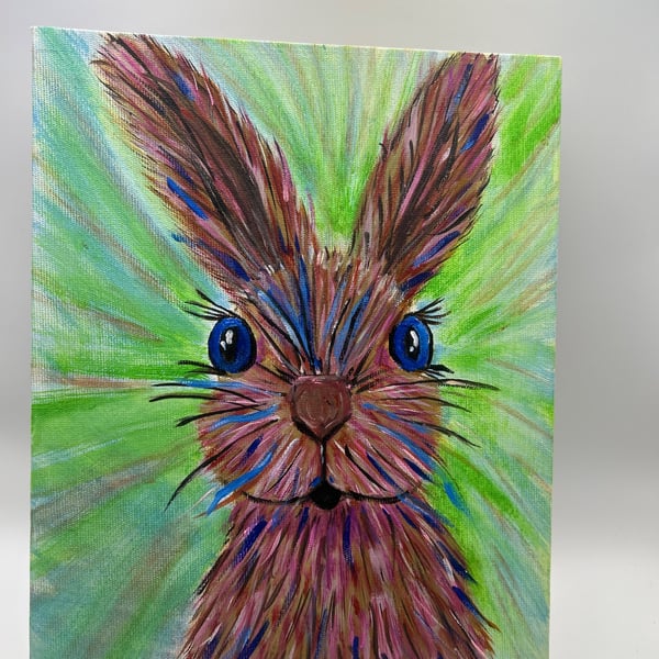 Original colourful hare or rabbit 8x10" 